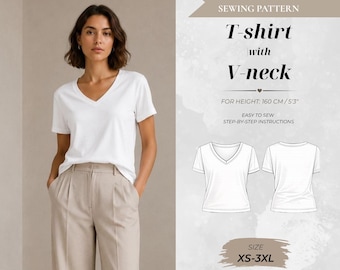 Oversized V-Neck Tshirt Sewing Pattern, Petite Fit 160 cm (Instant Download)