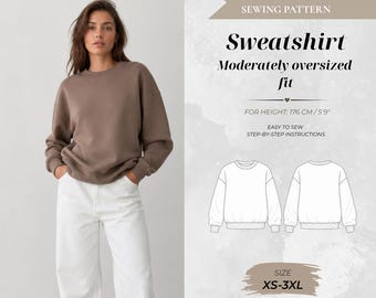 Tall Women’s Oversized Sweatshirt Sewing Pattern – Beginner Pattern  Digital PDF 176 cm