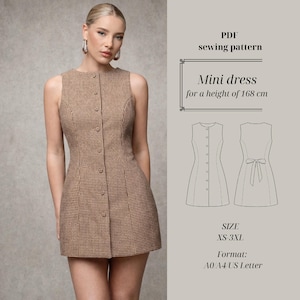 Schnittmuster für Tweed-Minikleid – Standardpassform (168 cm), digitaler Download, Schnittmuster für Kleid in A-Linie
