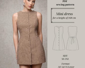Tweed Mini Dress Sewing Patterns – Standard Fit 168 cm, Digital Download, A-Line Dress Pattern