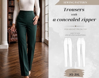 Women’s Tailored Trousers, Invisible Zipper Sewing Pattern, Tall Fit 176 cm -  Beginner Friendly (Instant Download)