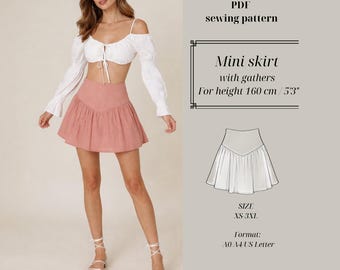 Petite Women's Gathered Mini Skirt (160cm/5'2") - Sewing Pattern - PDF for Beginners (Digital Download)