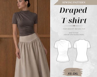Draped T-Shirt Sewing Pattern – Petite Fit, Sculptural Top (Instant Download)