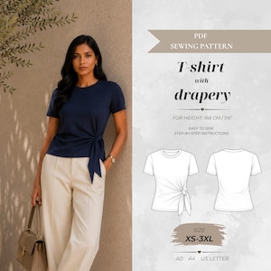 Trendy dames-T-shirtpatroon met riemgordijn - XS-3XL - direct downloaden - eenvoudige digitale pdf