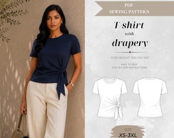 Schnittmuster für ein trendiges Damen-T-Shirt mit Gürteldrapierung - XS-3XL - Sofort-Download - Einfaches digitales PDF