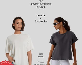 T-shirt Pattern BUNDLE 2 in 1 PDF Loose Fit & Oversize Tee XS-3XL