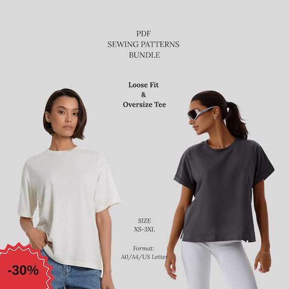 T-shirt Pattern BUNDLE 2 in 1 PDF Loose Fit & Oversize Tee XS-3XL