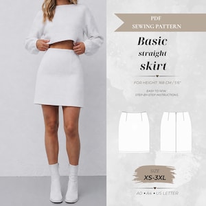 Women’s Straight Mini Skirt Sewing Pattern, Standard Fit 168 cm (Instant Download)