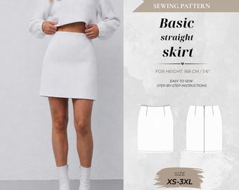 Women’s Straight Mini Skirt Sewing Pattern, Standard Fit 168 cm (Instant Download)