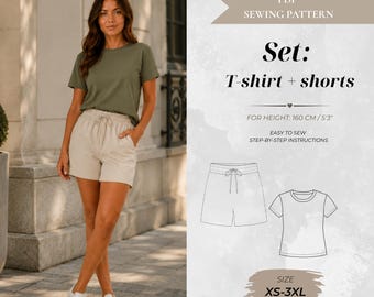 Oversize T-Shirt & Women Shorts Sewing Pattern Set – Petite Fit 160 cm (Instant Download)