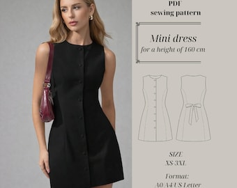 Button-Front Mini Dress Sewing Patterns – Petite Fit 160 cm (Instant Download)