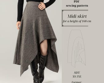 Asymmetrical Midi Skirt – Standard Fit 168 cm (Instant Download)