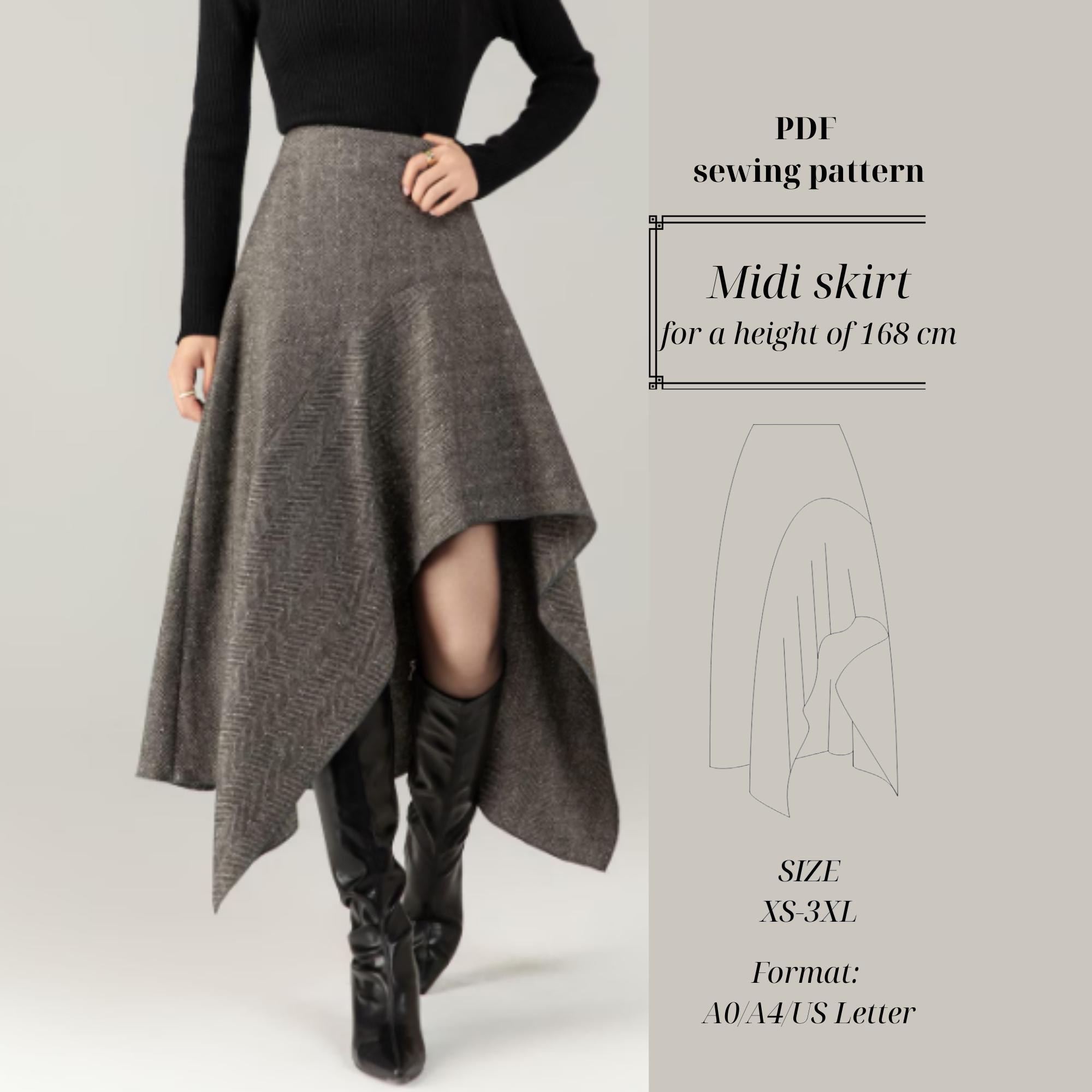 Asymmetrical Midi Skirt – Standard Fit 168 Cm (instant Download