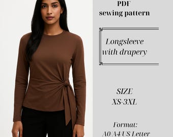Fitted Long Sleeve T-shirt Sewing Pattern XS-XXXL (Digital PDF)