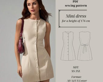 Mini Dress Sewing Patterns – Tall Fit 176 cm, Digital Download, A-Line Dress Pattern