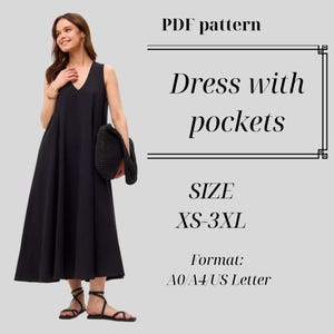 Dress Pattern For Sewing, Midi Dress Pattern, Dress With Pockets, PDF Beginner Pattern For Dress, Cotton Summer Dress, Plus Size Dress
