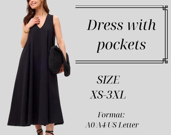 Midi Dress Sewing Pattern, Cotton Summer Dress, Plus Size, XS-3XL (PDF)