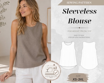 Easy Sleeveless Blouse / Tank Top Sewing Pattern, No Overlock Needed, Tall Fit 176 cm (Instant Download)