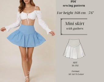 Women's Gathered Mini Skirt (168 cm/5'6") - Sewing Pattern - PDF for Beginners (Digital Download)