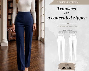 Women’s Tailored Trousers with Invisible Zipper Sewing Pattern, Standard Fit 168 cm – Beginner Friendly  (Instant Download)