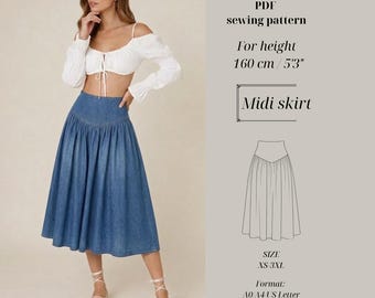 PETITE 160 cm Gathered Midi Skirt - Women Sewing Patterns - Beginner Sewing PDF Digital Download