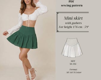 Tall Women's Gathered Mini Skirt (176cm/5'9") - Sewing Pattern - PDF for Beginners (Digital Download)