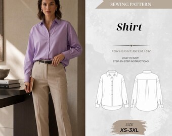 Women’s Classic Button-Up Shirt Sewing Pattern, Standard Fit 168 cm (Instant Download)