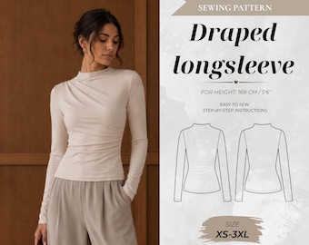 Draped Waist and Shoulder Long Sleeve Sewing Pattern, Standard Fit 168 cm (Instant Download)