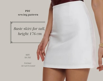 Mini Skirt Sewing Pattern for 176cm Height, Tall Girl Friendly Skirt, Instant Download