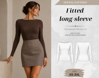 Women’s Fitted Boatneck Long Sleeve Top Sewing Pattern, Tall Fit 176 cm (Instant Download)