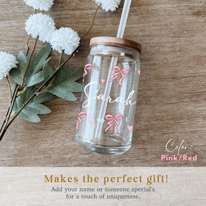 Personalized Glass Can Cup Galentines Gift, Valentines Day Glass Cup 16oz, Cute Valentine Coquette Cup Gift Best Friends, Glass with name