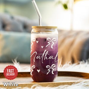 Personalized Glass Can Cup Galentines Gift, Valentines Day Glass Cup 16oz, Cute Valentine Coquette Cup Gift Best Friends, Glass with name