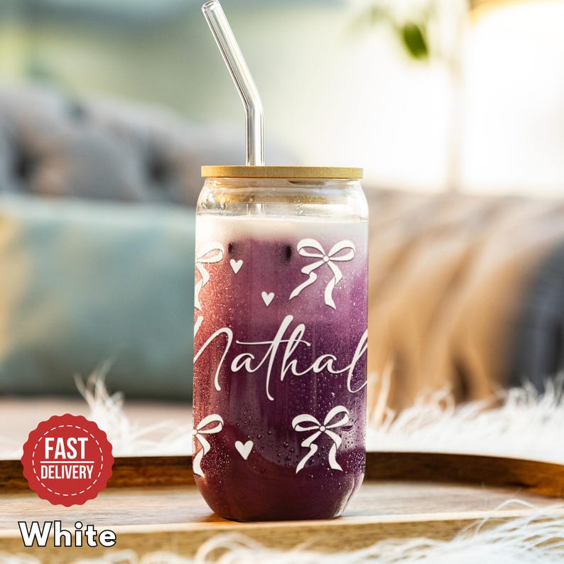 Personalized Glass Can Cup Galentines Gift, Valentines Day Glass Cup 16oz, Cute Valentine Coquette Cup Gift Best Friends, Glass with name