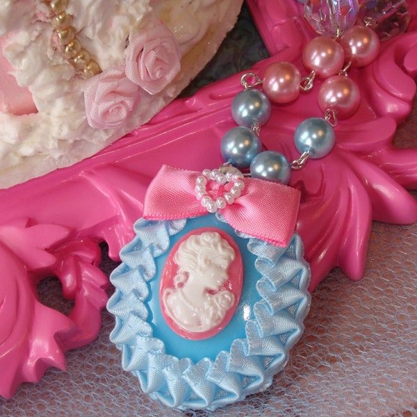 Her Royal Highness- Frilly Ribbons and Pearls Marie Antoinette Cameo Necklace