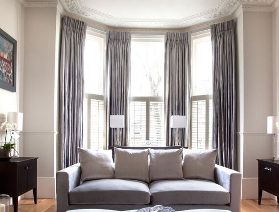 Pleated Silk Drapes Dupioni Silver French Pleat Drapes Pinch Etsy