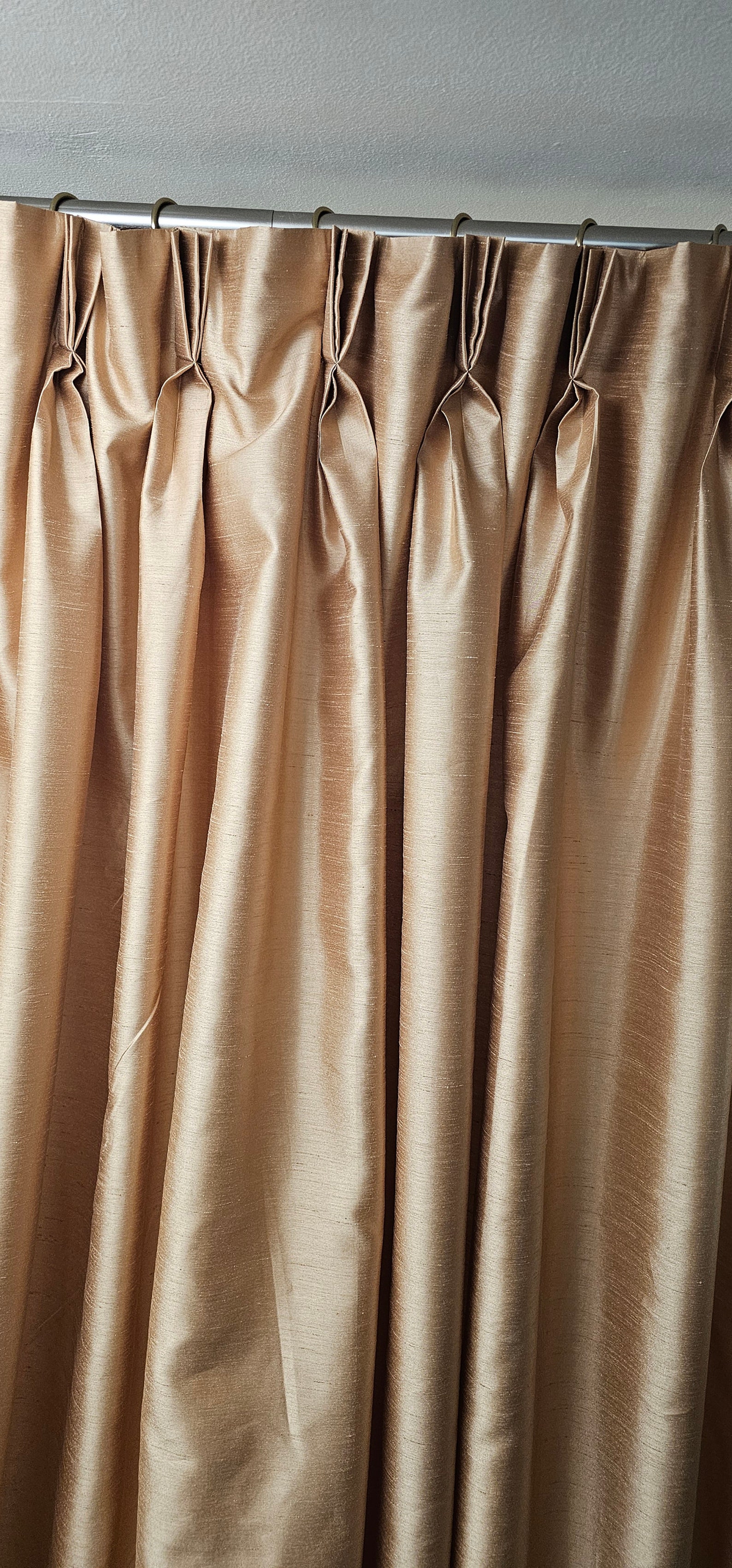 Gold Color Shantung Satin Pleated Window Curtains, French Pleat Drapes, Pinch Pleats, Faux Silk ...
