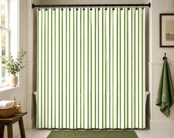 Pencil Stripe shower curtain, custom sizes 48 x 72, 72 x 72, 72 x 84, 72 x 90, 108 aqua, green, black