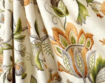3 colors P Kaufmann Brissac amber rod pocket drapes, Pair ( 2 panels) designer curtains, jacobean drapes amber