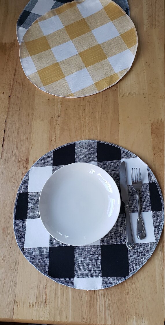 Set of 6 Black and White Round Placemats Buffalo Check Etsy