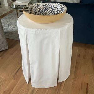 White cotton tableskirt, Pleated table skirt, Round table skirt pleated,