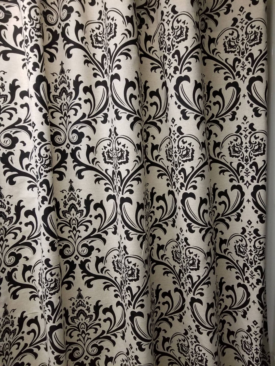 Unlined Drapery RTS, Unlined Drapes, Two Panels 50W X 84L, Traditions Damask, Black on ...