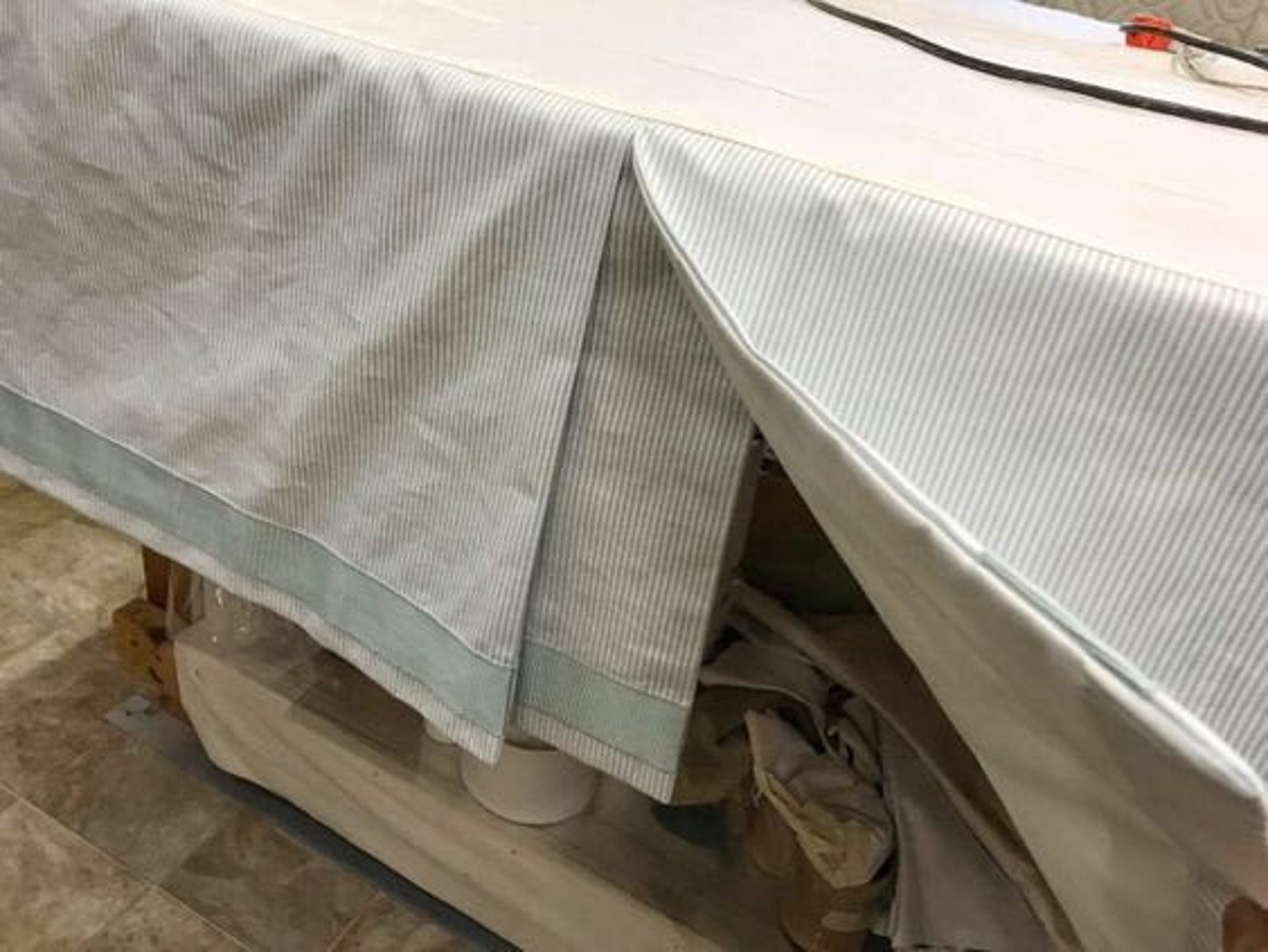 Navy blue Ticking stripe Bedskirt with gathers queen size Etsy