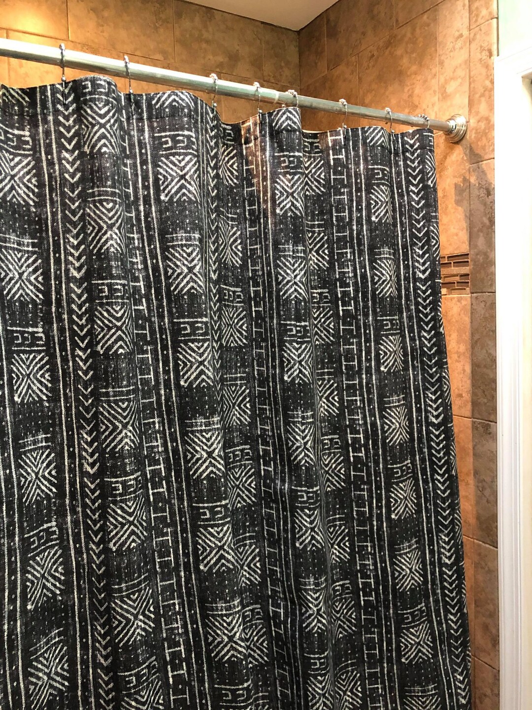 African Mud Cloth Print Shower Curtain Mudcloth Black and Ivory Etsy