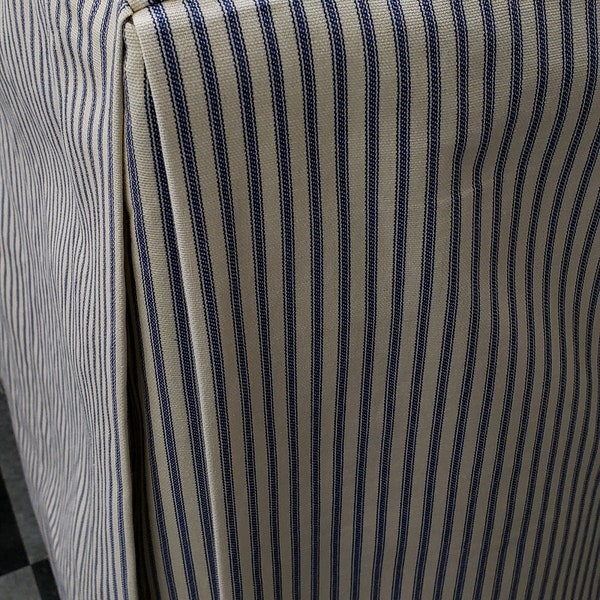 Ticking stripe tableskirt Custom made rectangular  table skirt, indigo navy , red, black, brown
