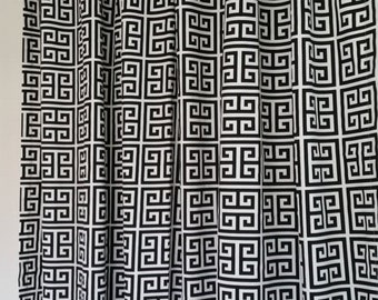 Fabric shower curtain, Towers Black White cotton print, 72", 84", 90", 96", 108" custom sizes available