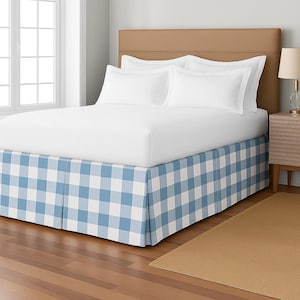 Cashmere blue Buffalo check bedskirt, plaid Bed skirt,  tailored pleats, plaid dust ruffle, shams , pillows