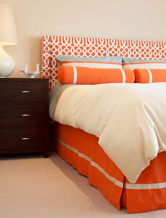 Long Neck Roll Pillow Linen Bolster Pillow Orange And White Etsy