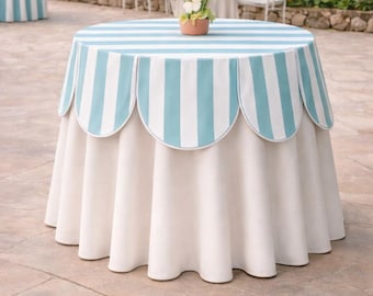 Scallop Stripe table topper overlay tableskirt round rectangular custom cocktail table linens, wedding banquet home decor