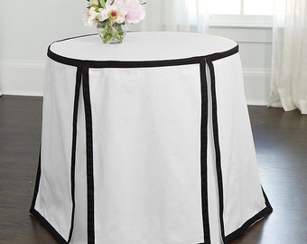 Organic cotton table skirt, grosgrain ribbon, tableskirt, navy and white, beige and black, round,  tableskirt, rectangle tableskirt