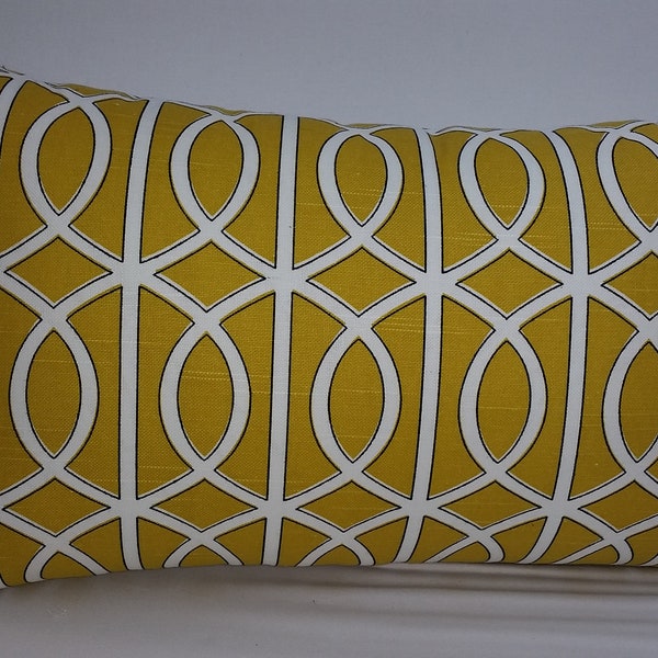 Dwell studio mustard yellow and white Decorative lumbar pillow linen throw pillow, 20" x 12"